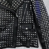 Steampunk Studded Biker Jacket Obsidian Fortress Leather with Full Metal Accent